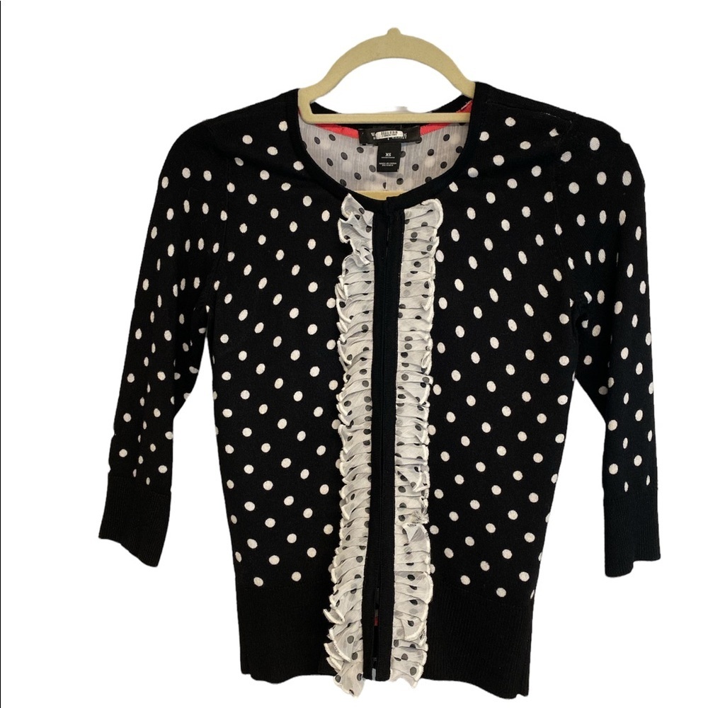White House Black Market Black and White Polka Dot Cardigan